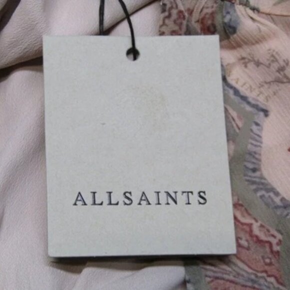 NEW ALLSAINTS Womens Midi Dress Clay Pink Size 6 Brea Cascade V-Neck Ruffled - Picture 10 of 10